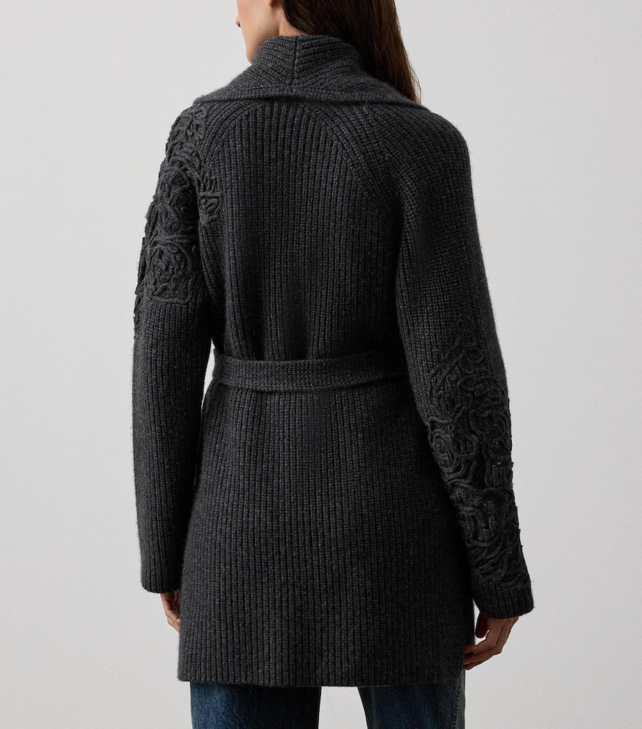 Ralph Lauren Collection Grey Cashmere Embroidered Cardigan