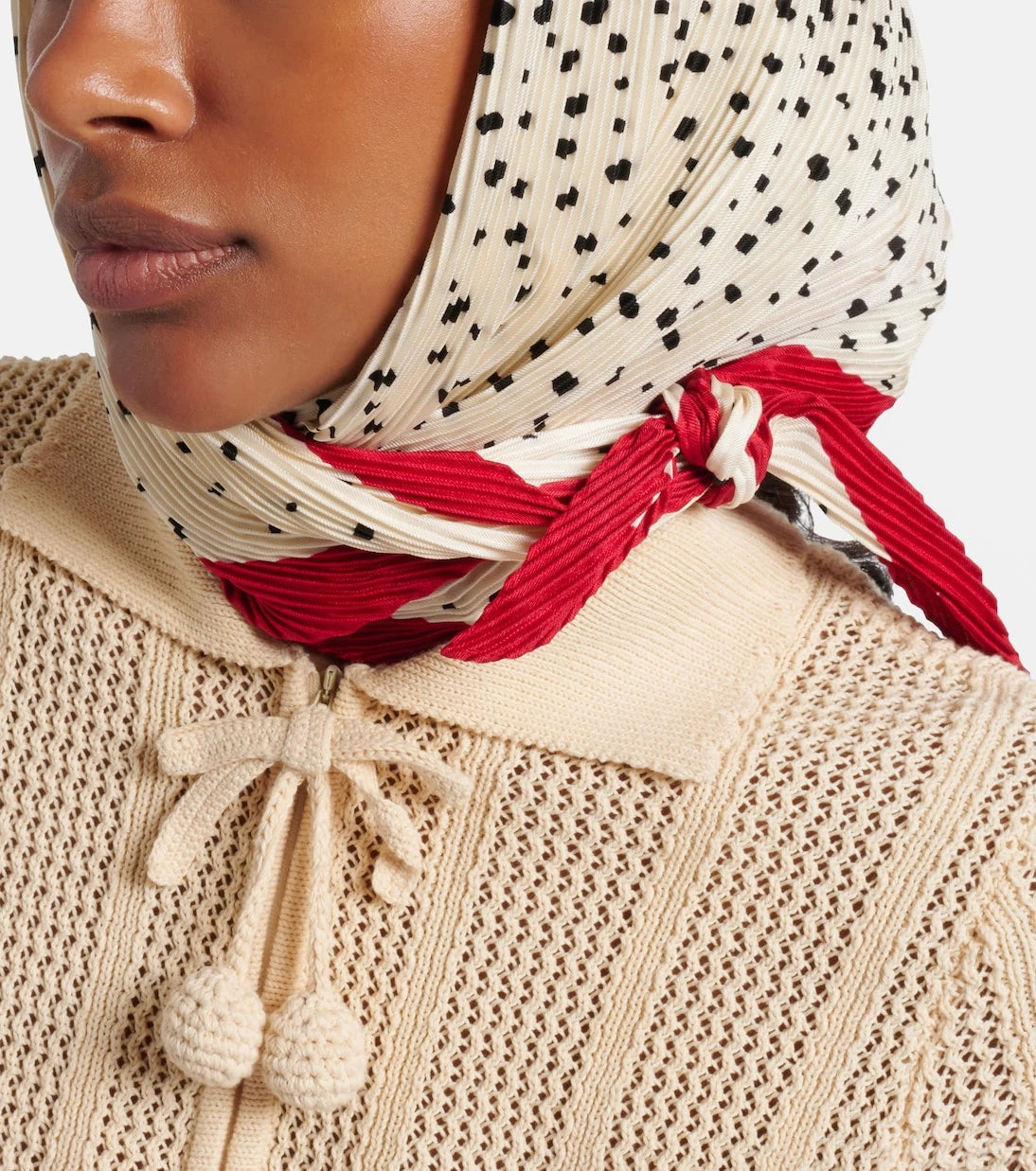 Valentino - Pleated polka-dot silk twill scarf