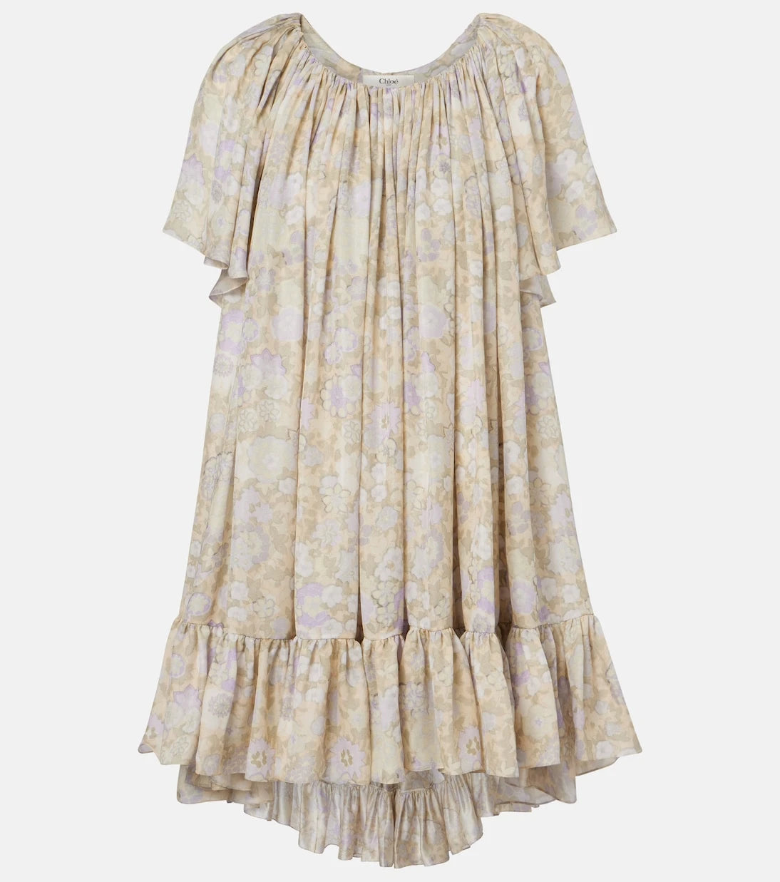 Chloé - Floral ruffled silk charmeuse minidress