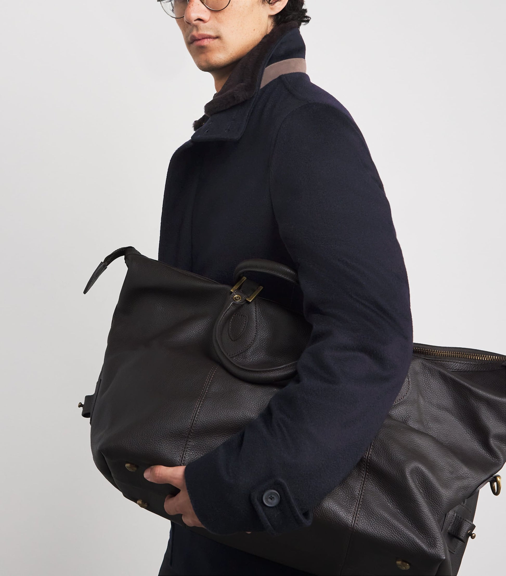 Navy Cashmere Shearling-Trim Car Coat