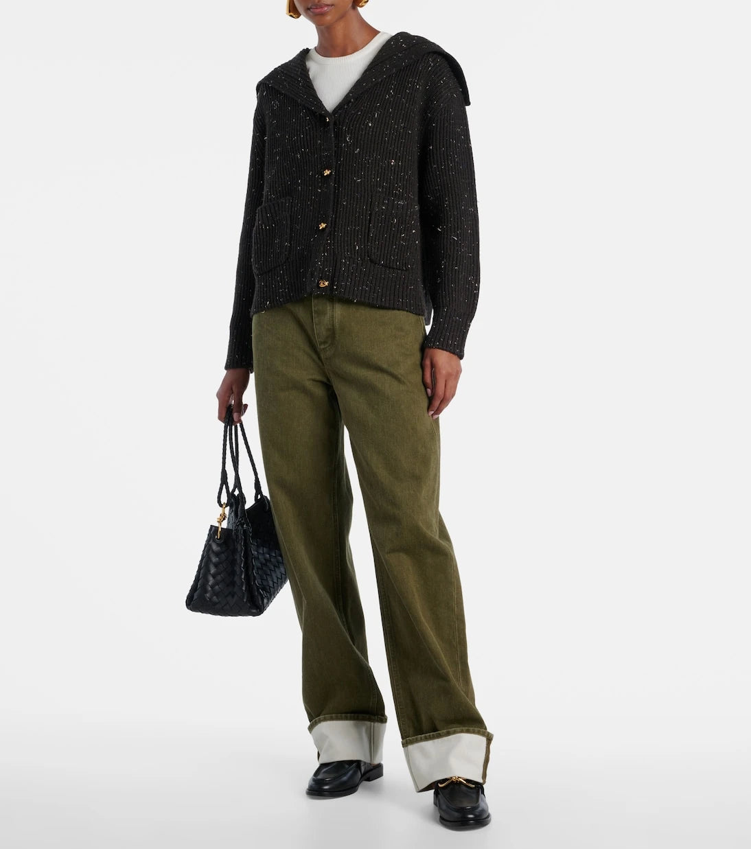 Bottega Veneta - كارديجان من مزيج الصوف بنسيج مضلع