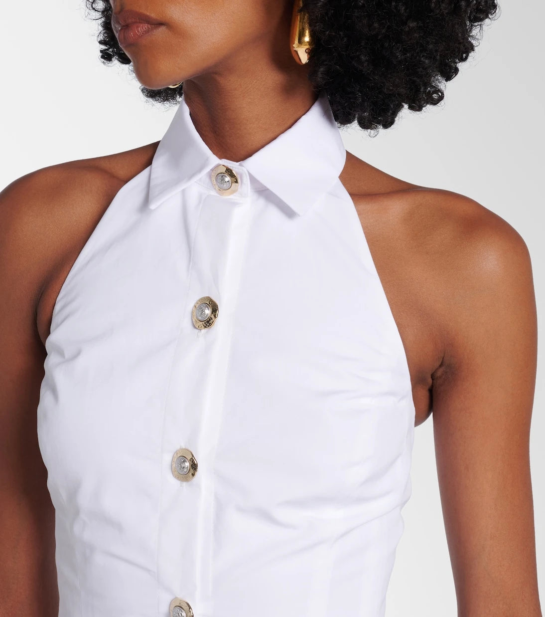 Balmain - Halterneck cotton poplin minidress