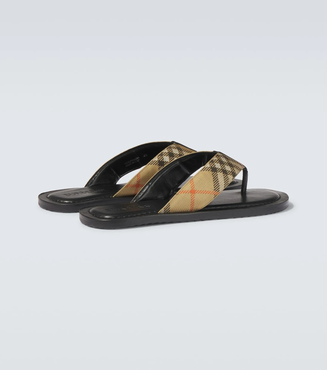 Burberry - Burberry Check leather-trimmed thong sandals