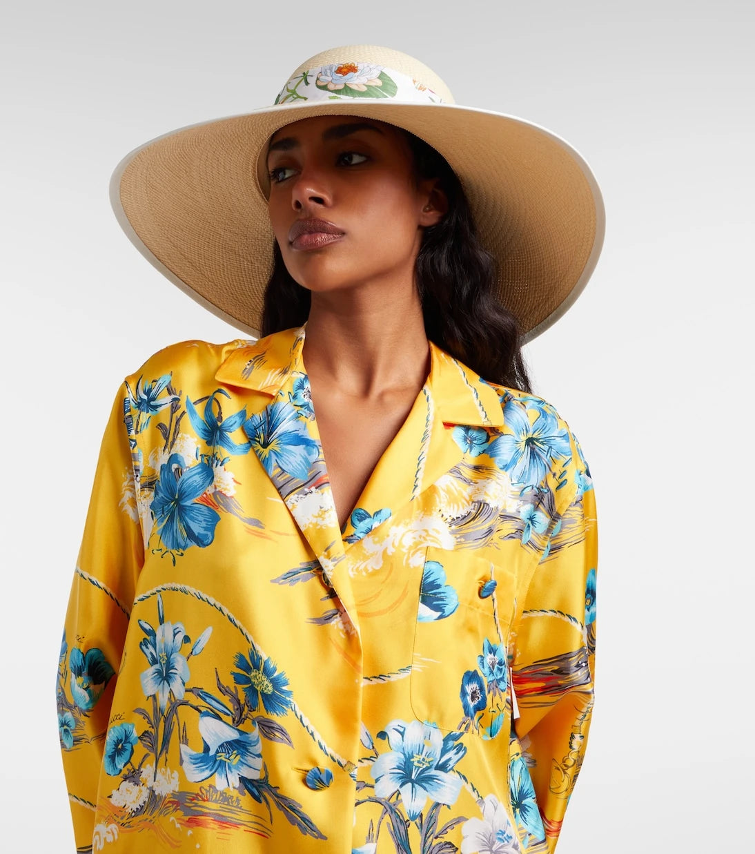 Gucci - Floral silk-trimmed sun hat
