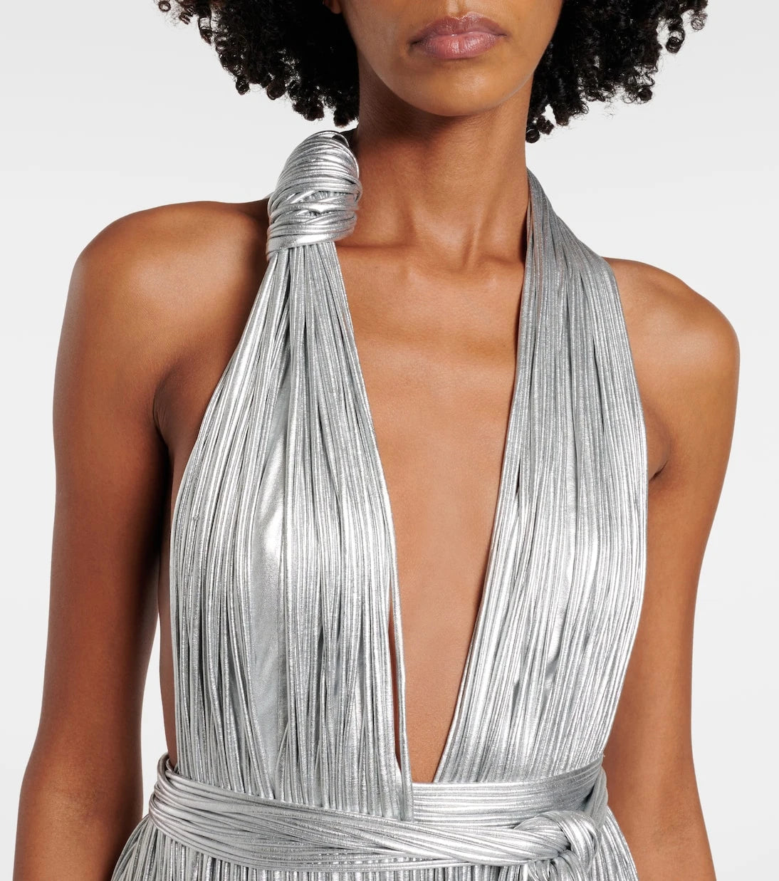 Area - Fringed metallic-effect jersey gown