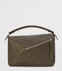 Grey Large Leather Puzzle Edge Top-Handle Bag
