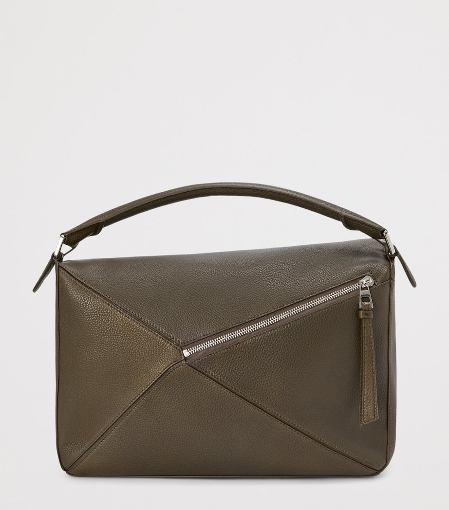 LOEWE Grey Large Leather Puzzle Edge Top-Handle Bag