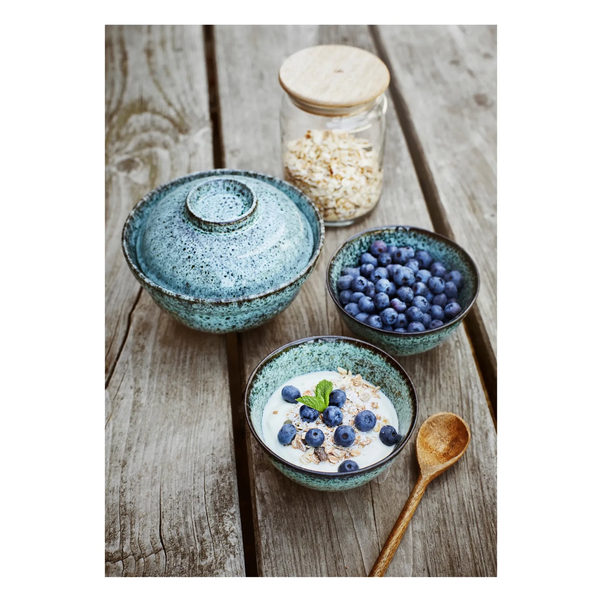 Madam Stoltz - Bowl with Lid | Bluish grey