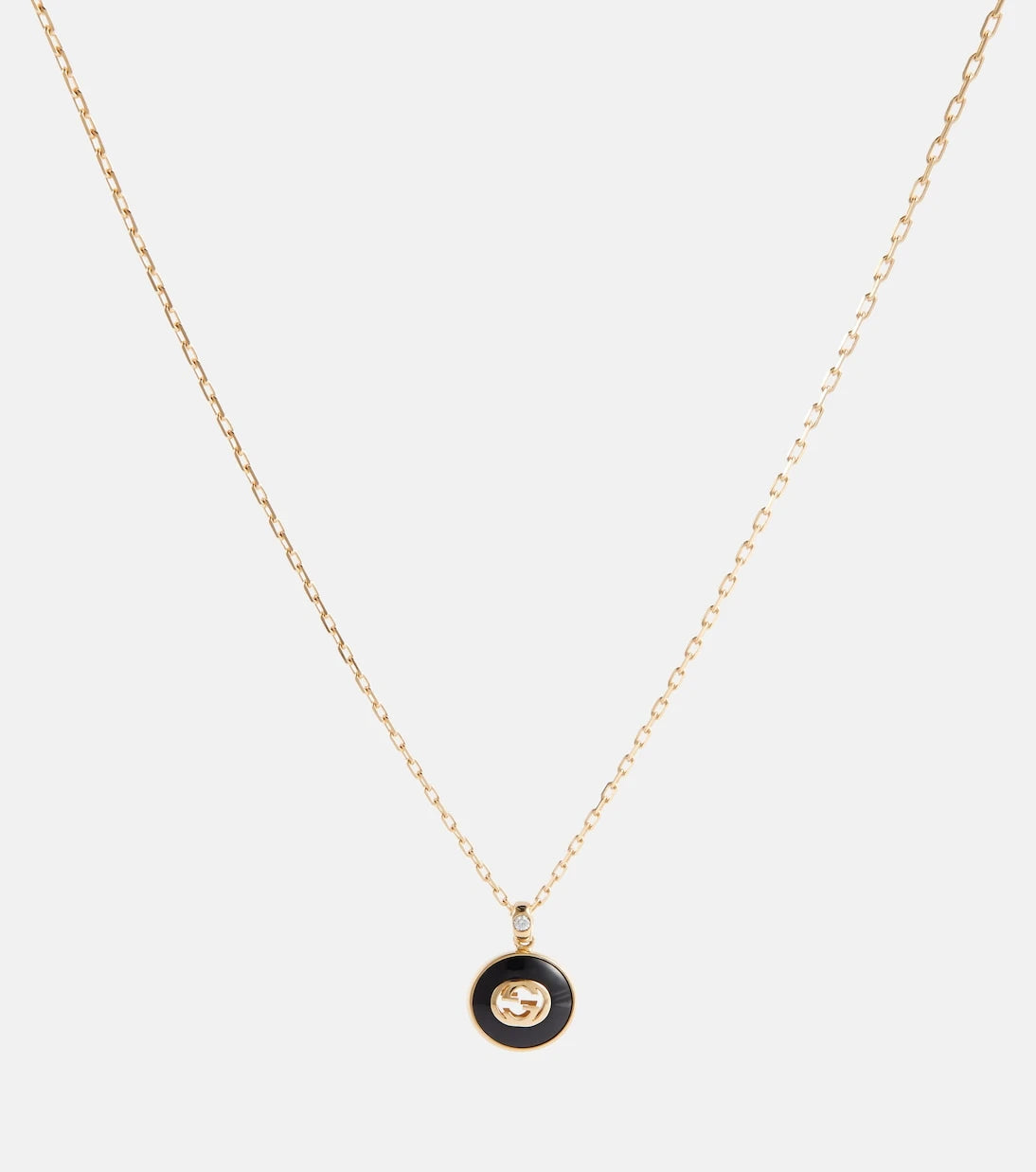 Gucci - Interlocking G 18kt gold necklace with onyx and diamond