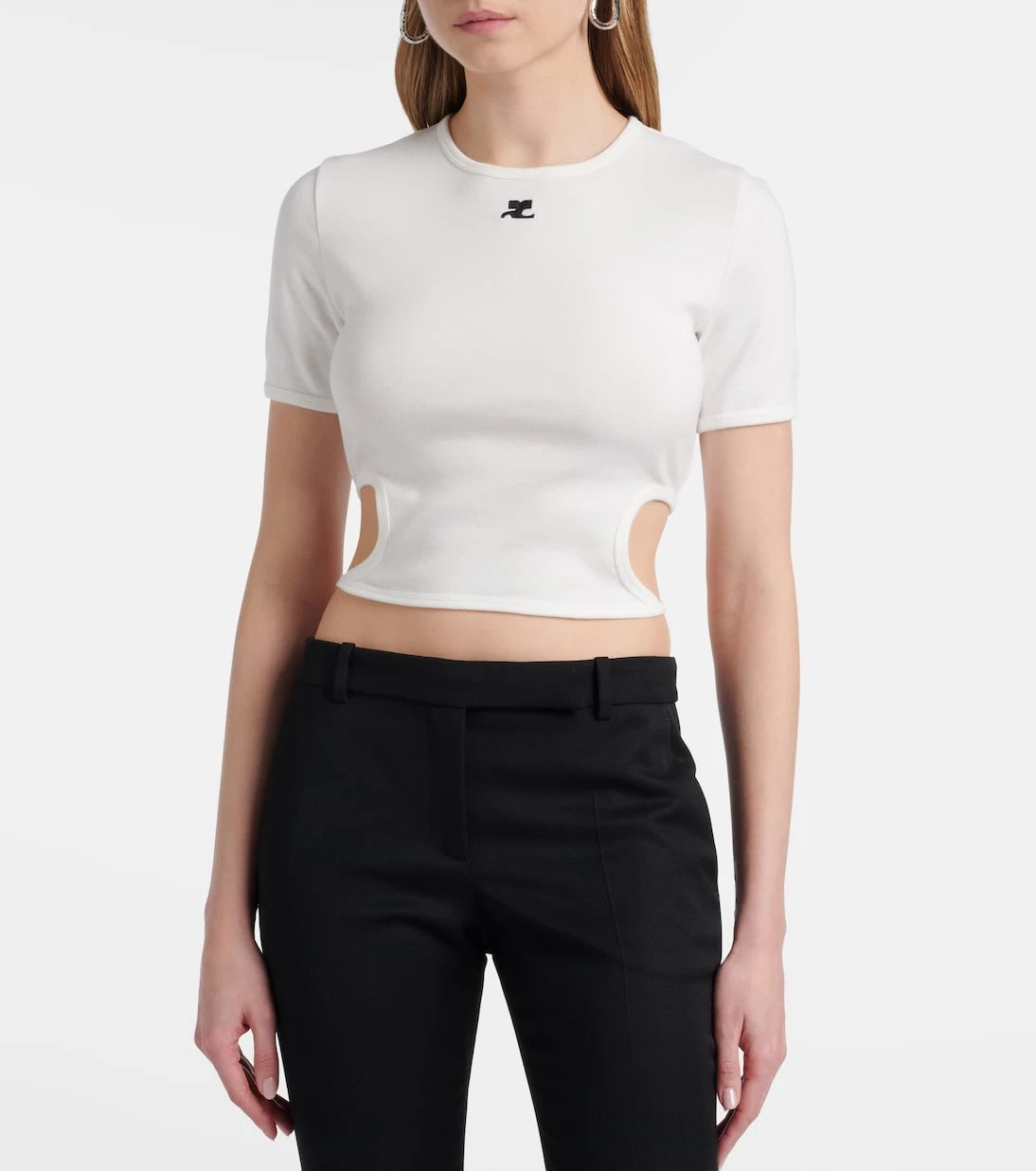 Courrèges - Logo cutout tie-back cotton crop top