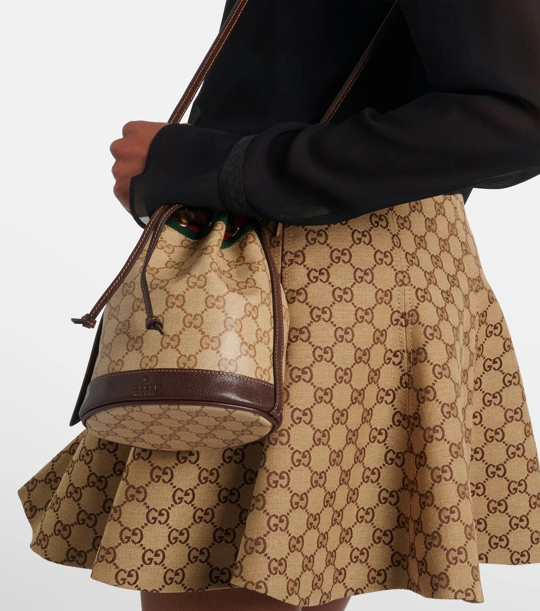 Gucci - Web Stripe Mini GG canvas bucket bag