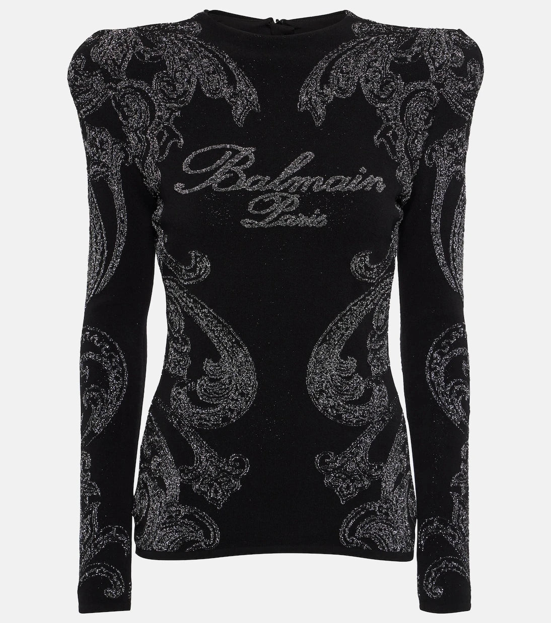 Balmain - بلوزة من مزيج القطن والجرسي بنقشة بيزلي وشعار الماركة