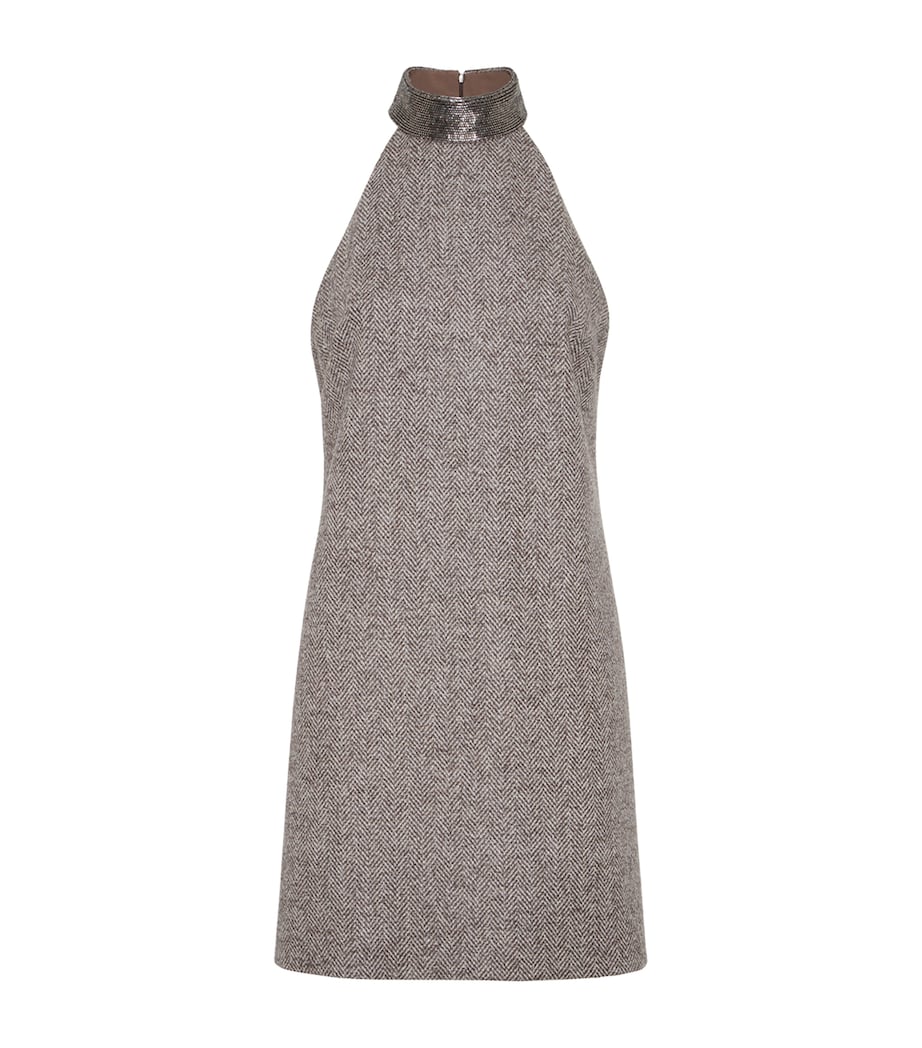 Brunello Cucinelli Brown Wool-Blend Tweed Mini Dress