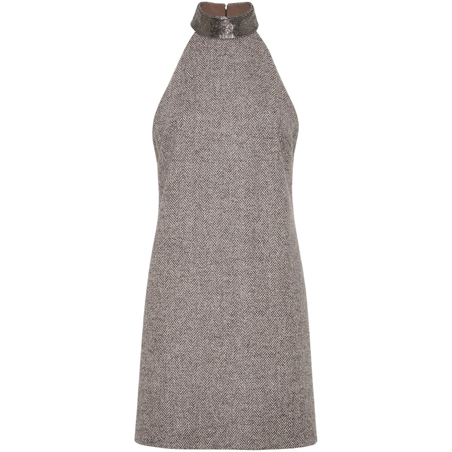 Brunello Cucinelli Brown Wool-Blend Tweed Mini Dress