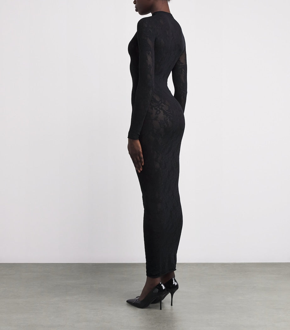 Skims Black Lace Long-Sleeve Maxi Dress