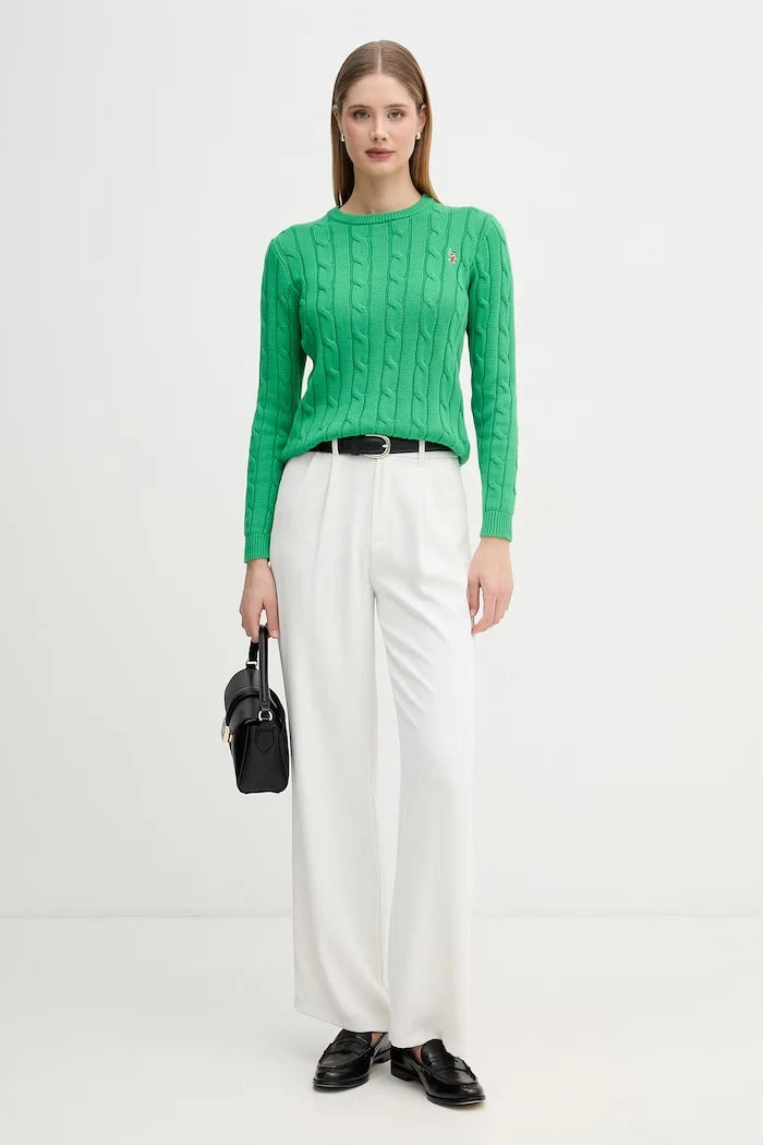 U.S. Polo Assn. пуловер дамски от памук CREW NECK CABLE