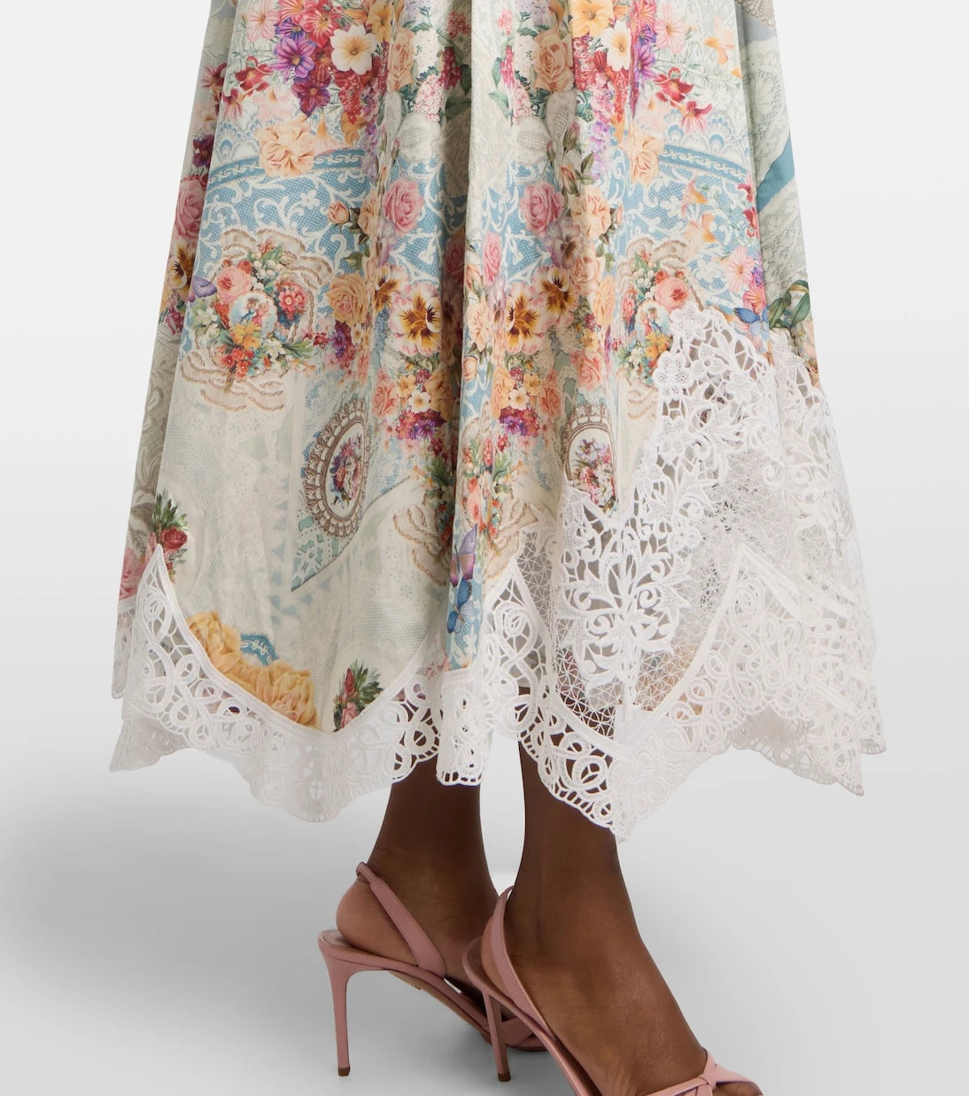 Camilla - Printed lace-trimmed cotton midi dress