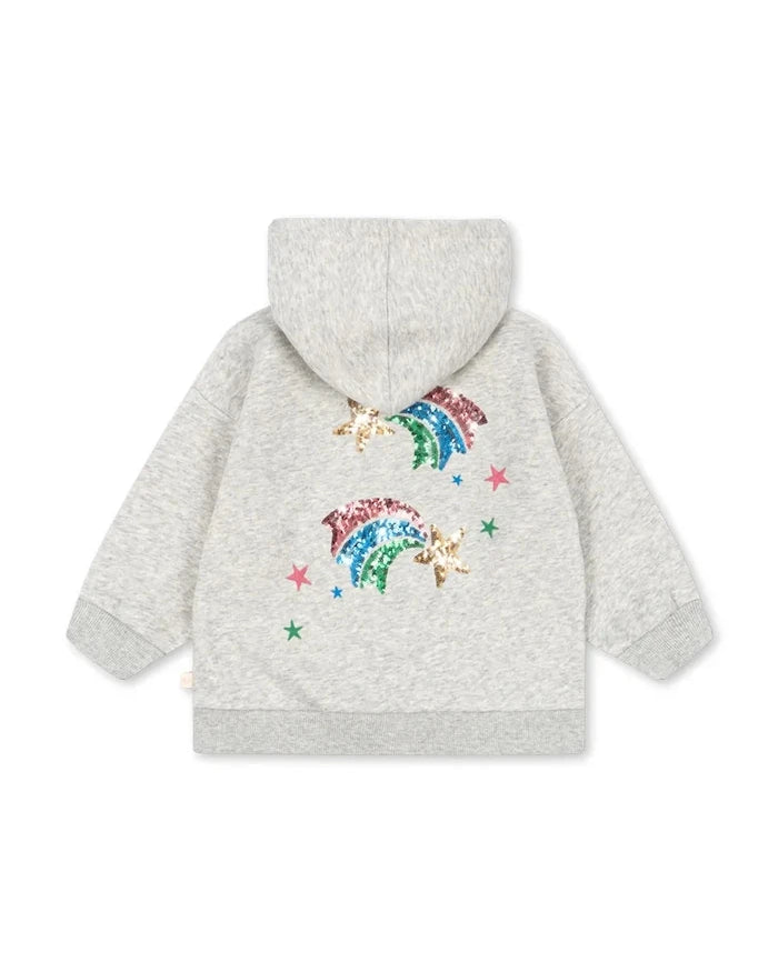 Konges Sløjd çocuklar için pamuklu LOU SEQUIN SWEAT ZIP HOOD GOTS fermuarlı kapüşonlu sweatshirt