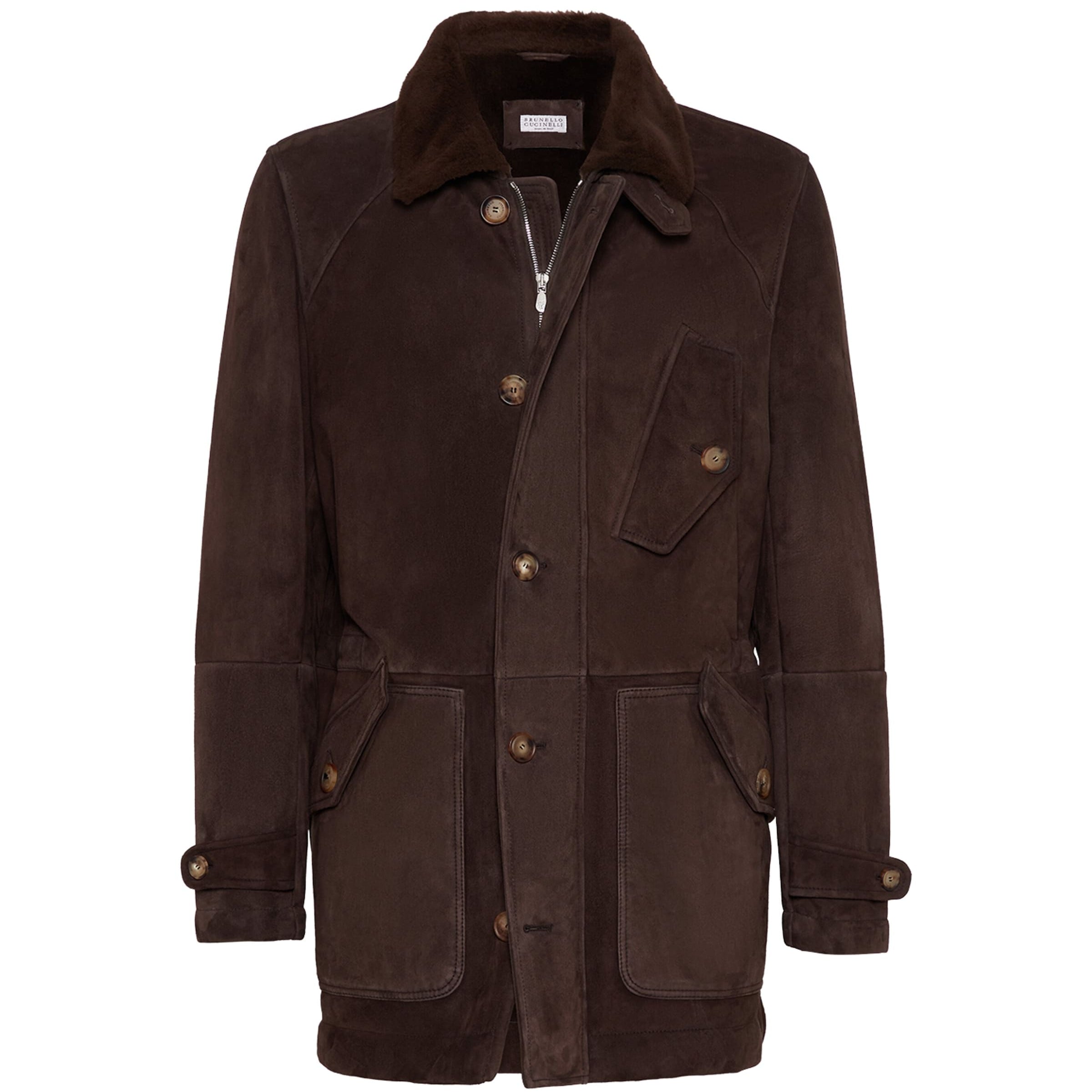 Brown Suede-Shearling Pea Coat