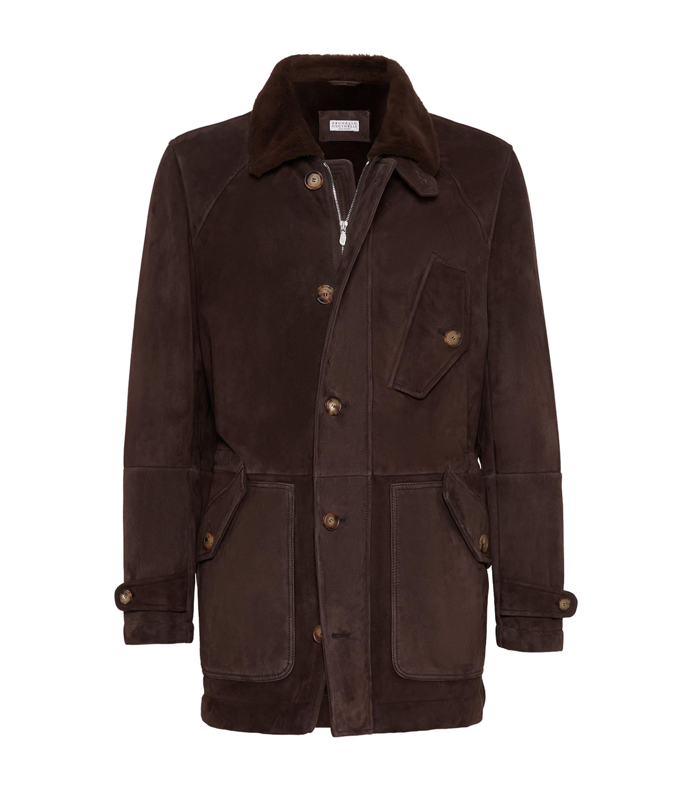 Brown Suede-Shearling Pea Coat