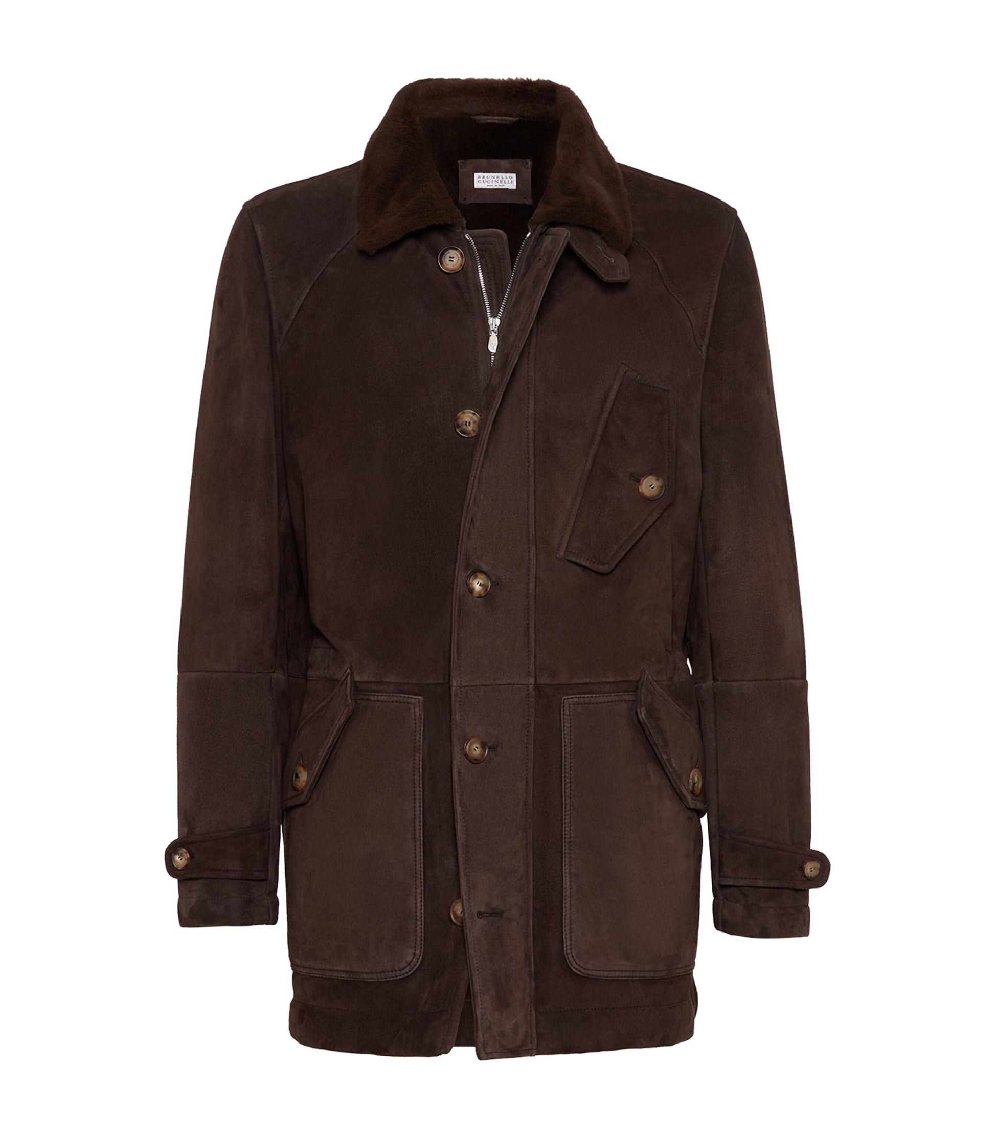 Brown Suede-Shearling Pea Coat