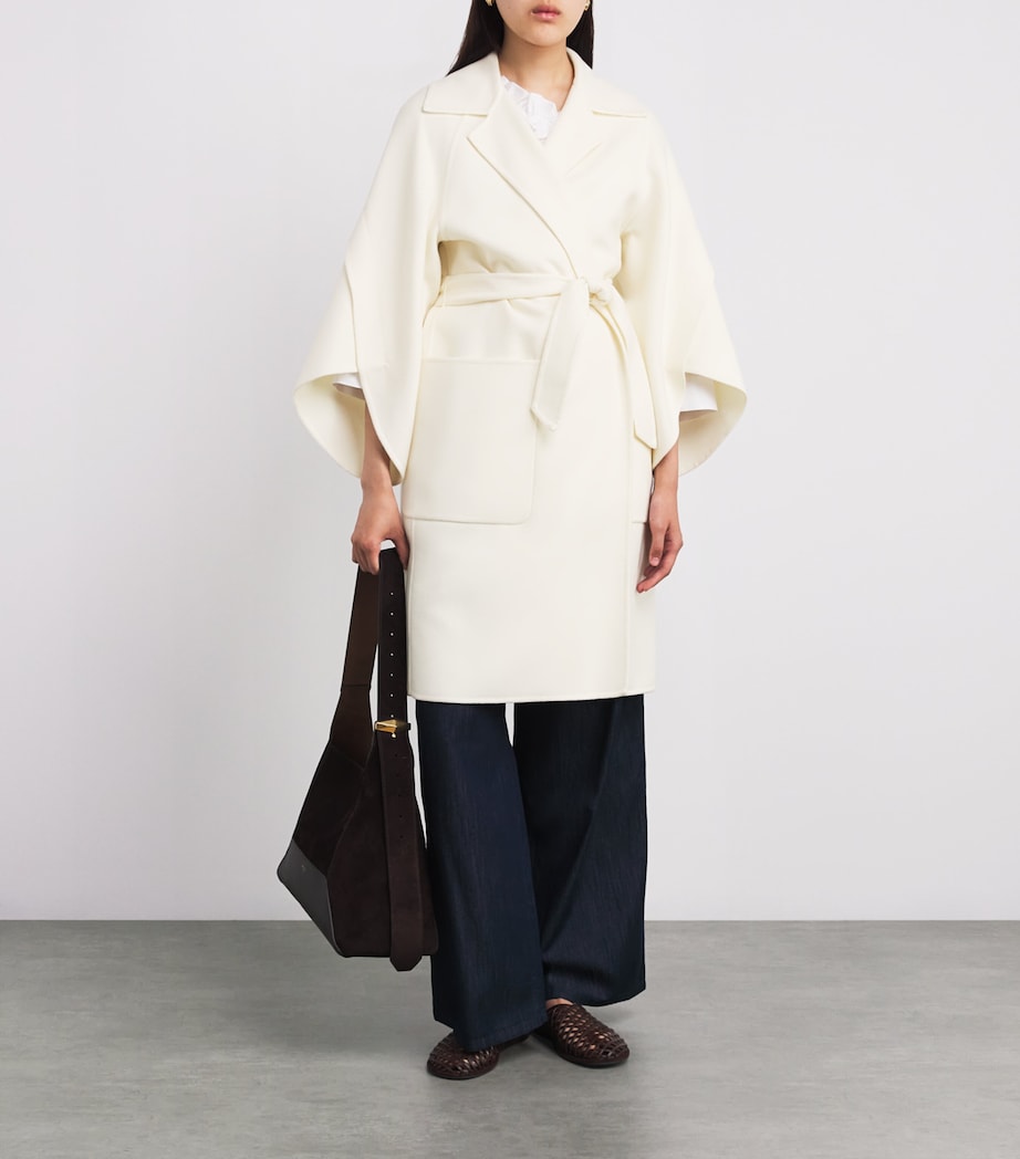 Max Mara White Wool-Cashmere Wrap Coat