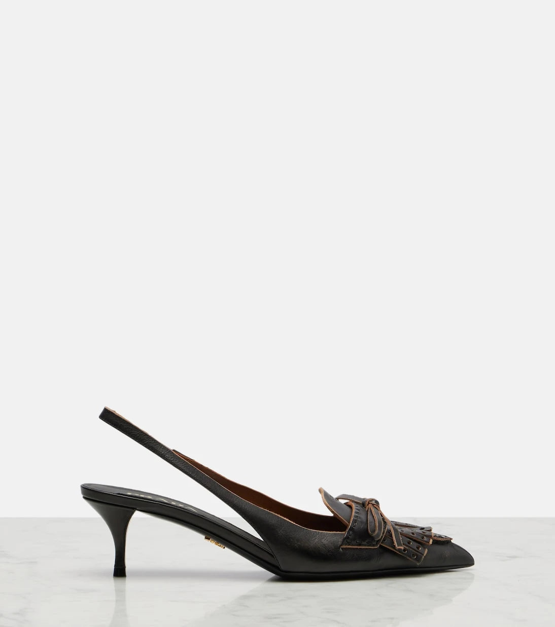 Prada - Bow-detail fringed leather slingback pumps