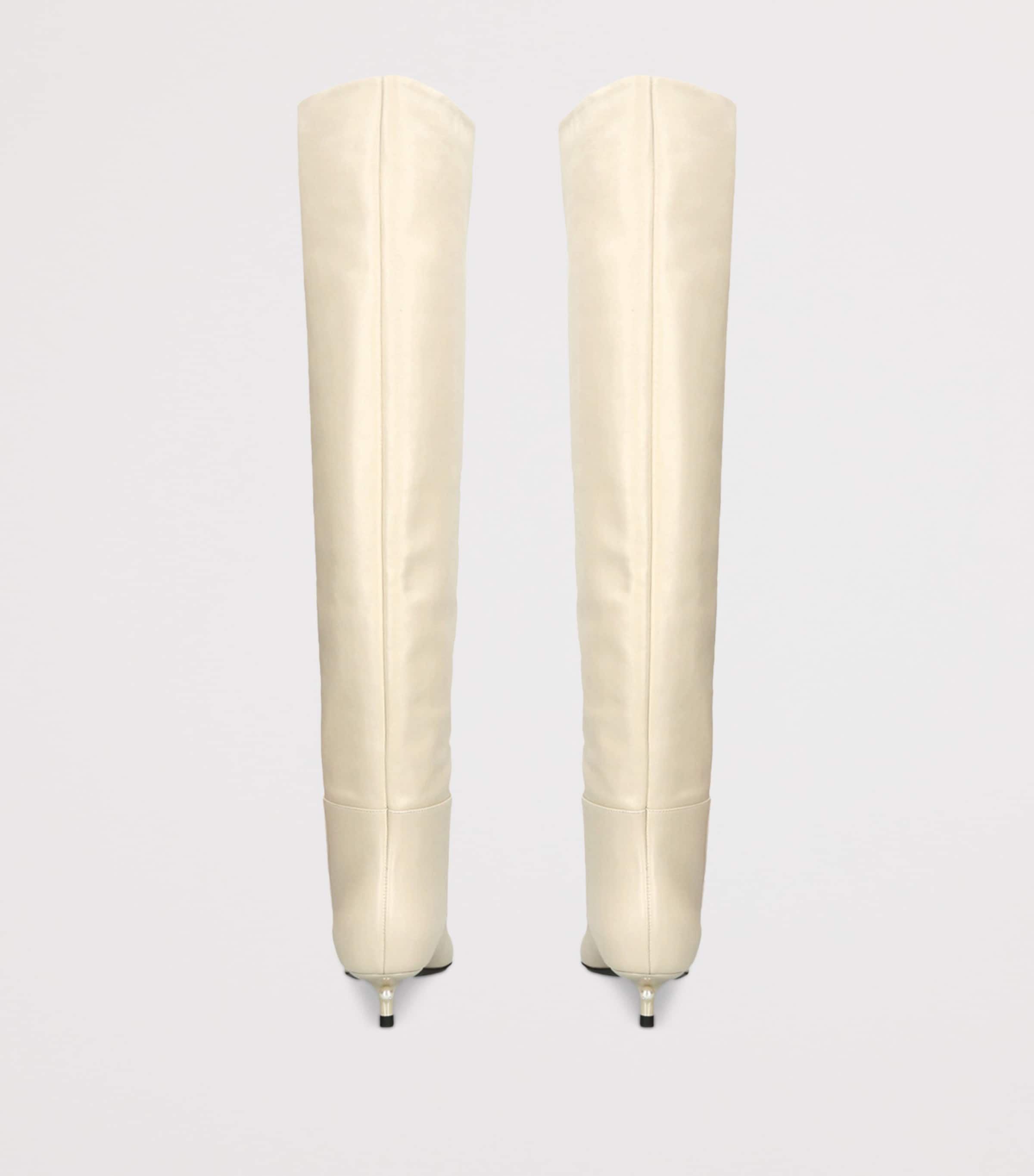 Alevi Beige Leather Derby Knee-High Boots 35