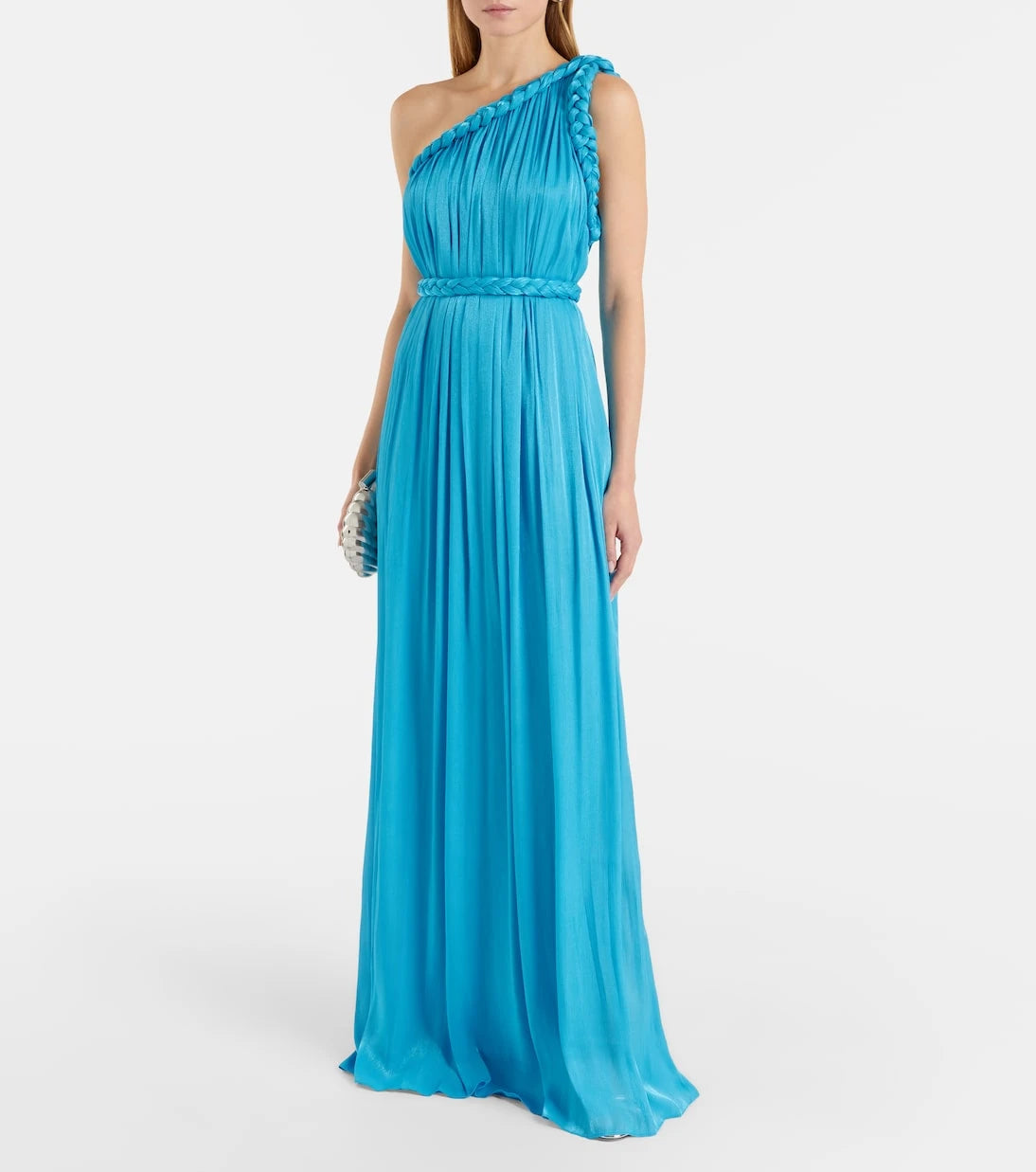 Costarellos - Isilda lamé georgette one-shoulder gown