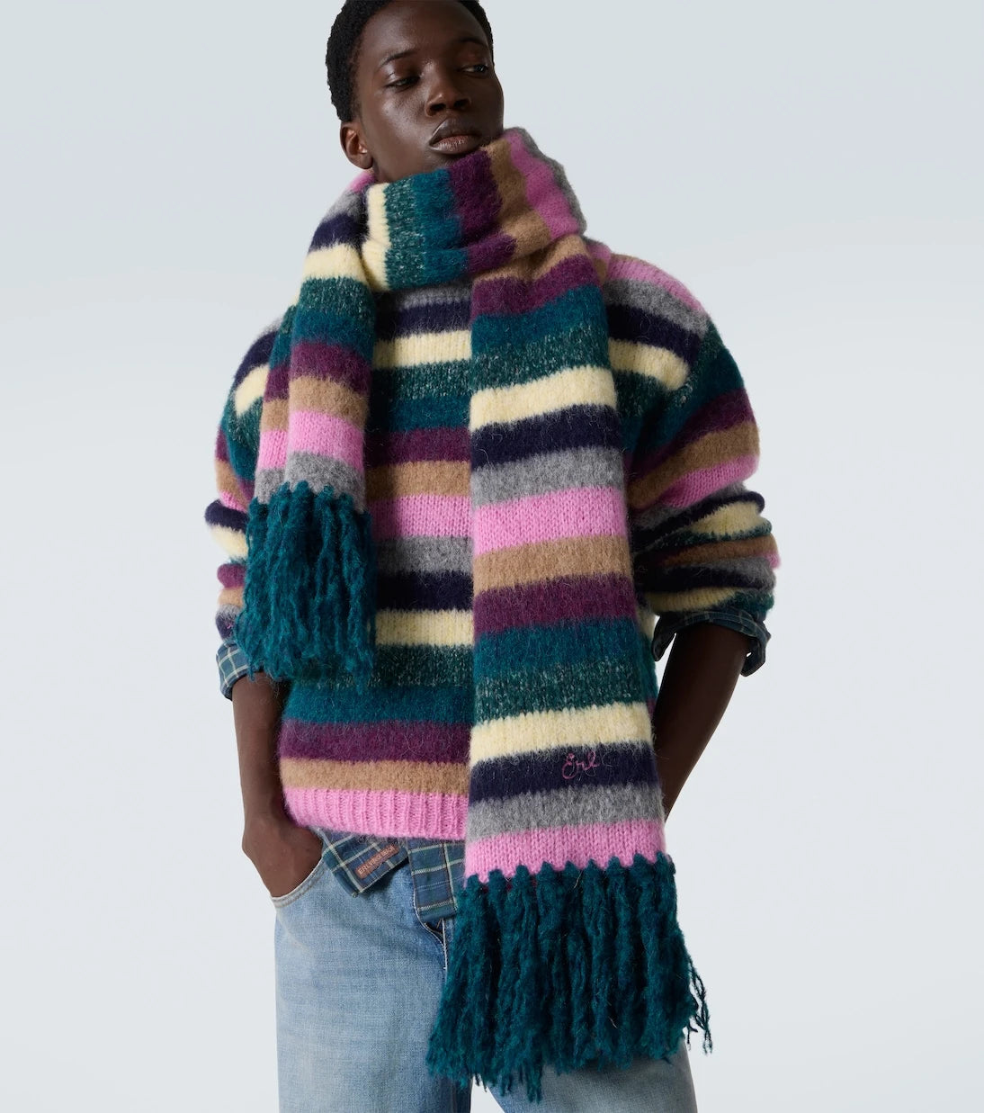 ERL - Striped alpaca wool and mohair-blend scarf