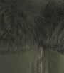 Yves Salomon Green Fur-Trim Down Coat with Mittens