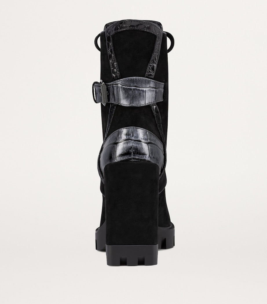 Christian Louboutin Black Macademia Suede Lace-Up Boots 100