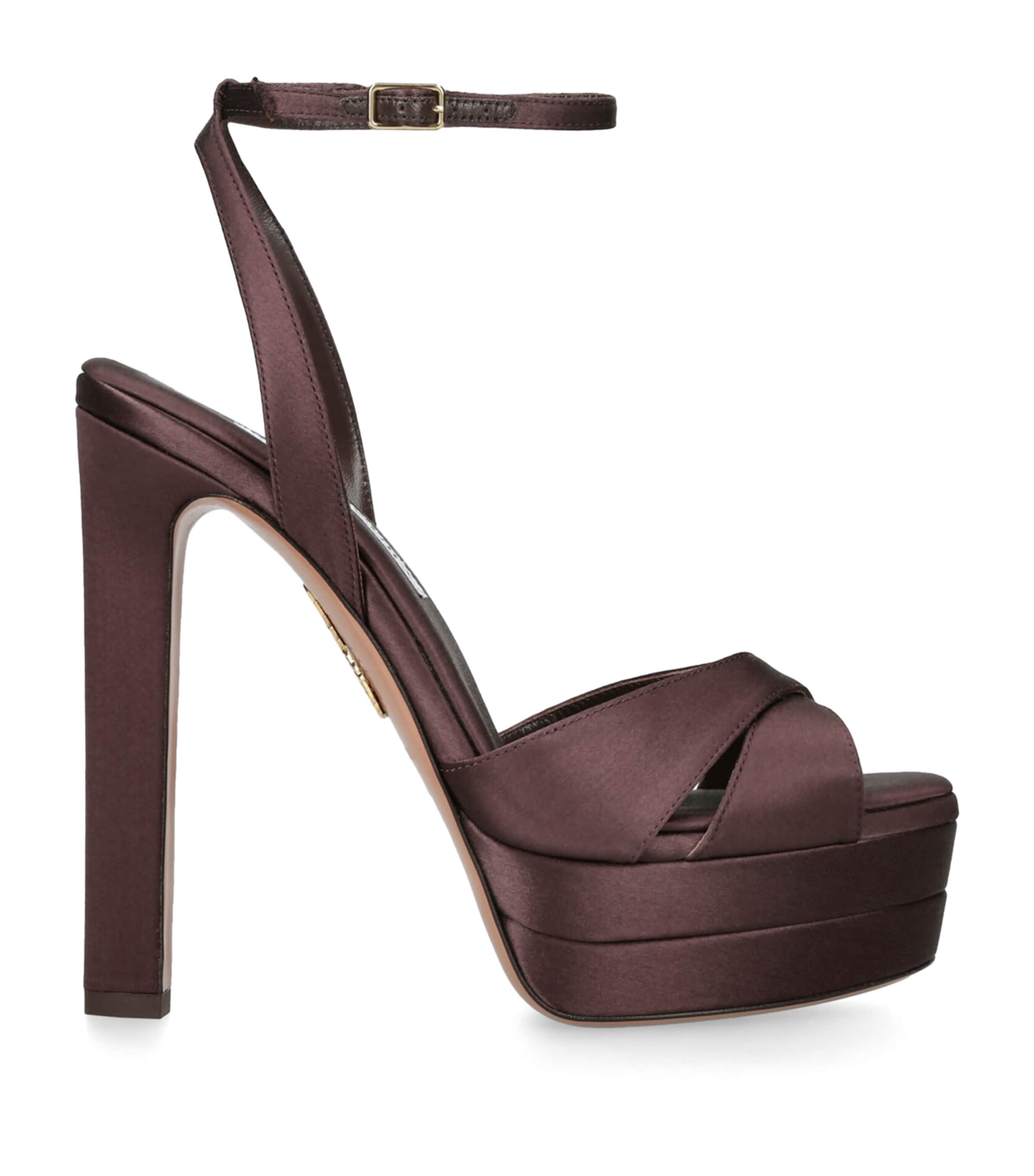 Aquazzura Brown Satin Divine Plateau Platform Sandals 130
