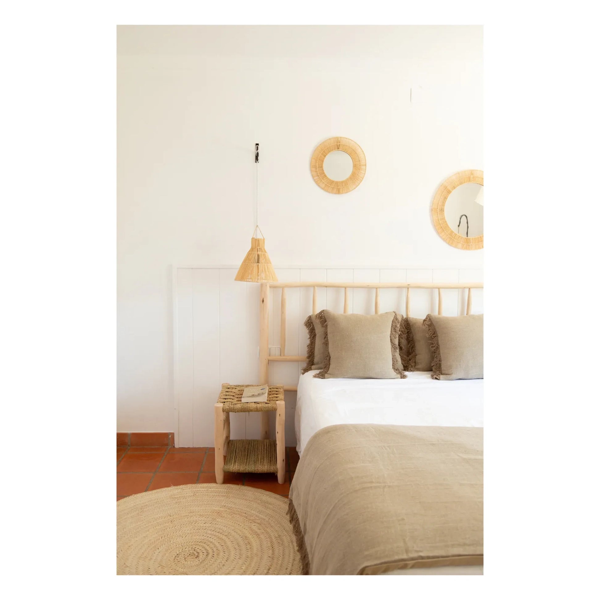 Cosydar - Palm Leaf and Raw Wood Bedside Table