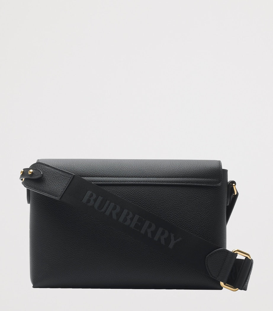 Burberry Black Leather Check-Lined Cross-Body Bag