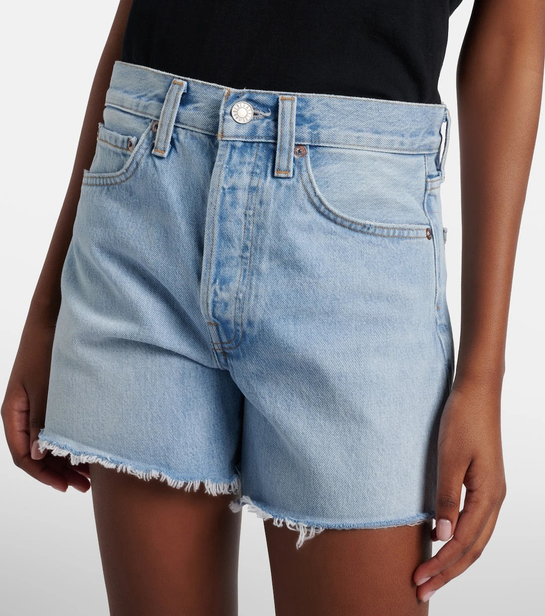 Agolde - Parker Long distressed denim shorts