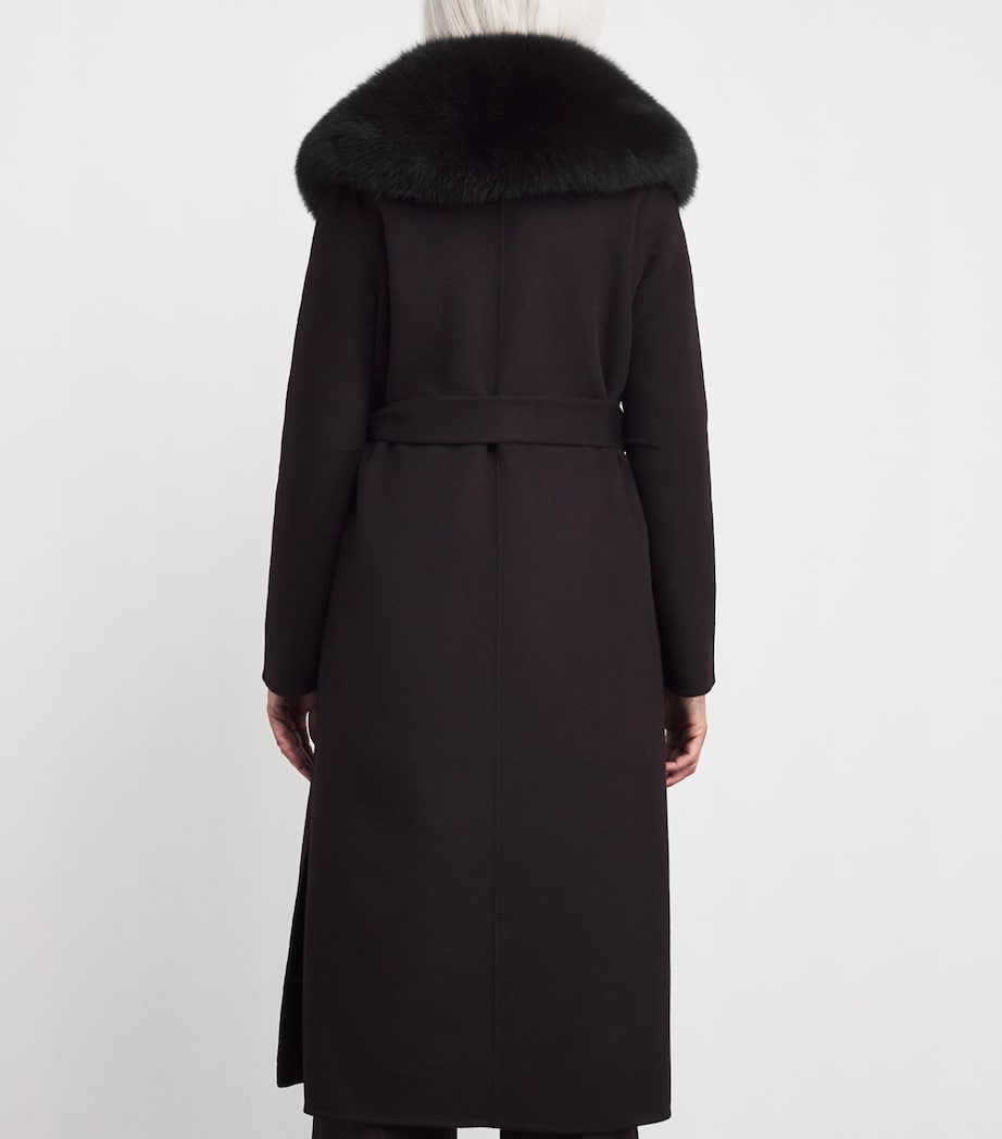 Yves Salomon Red Wool-Cashmere Fur-Trim Coat