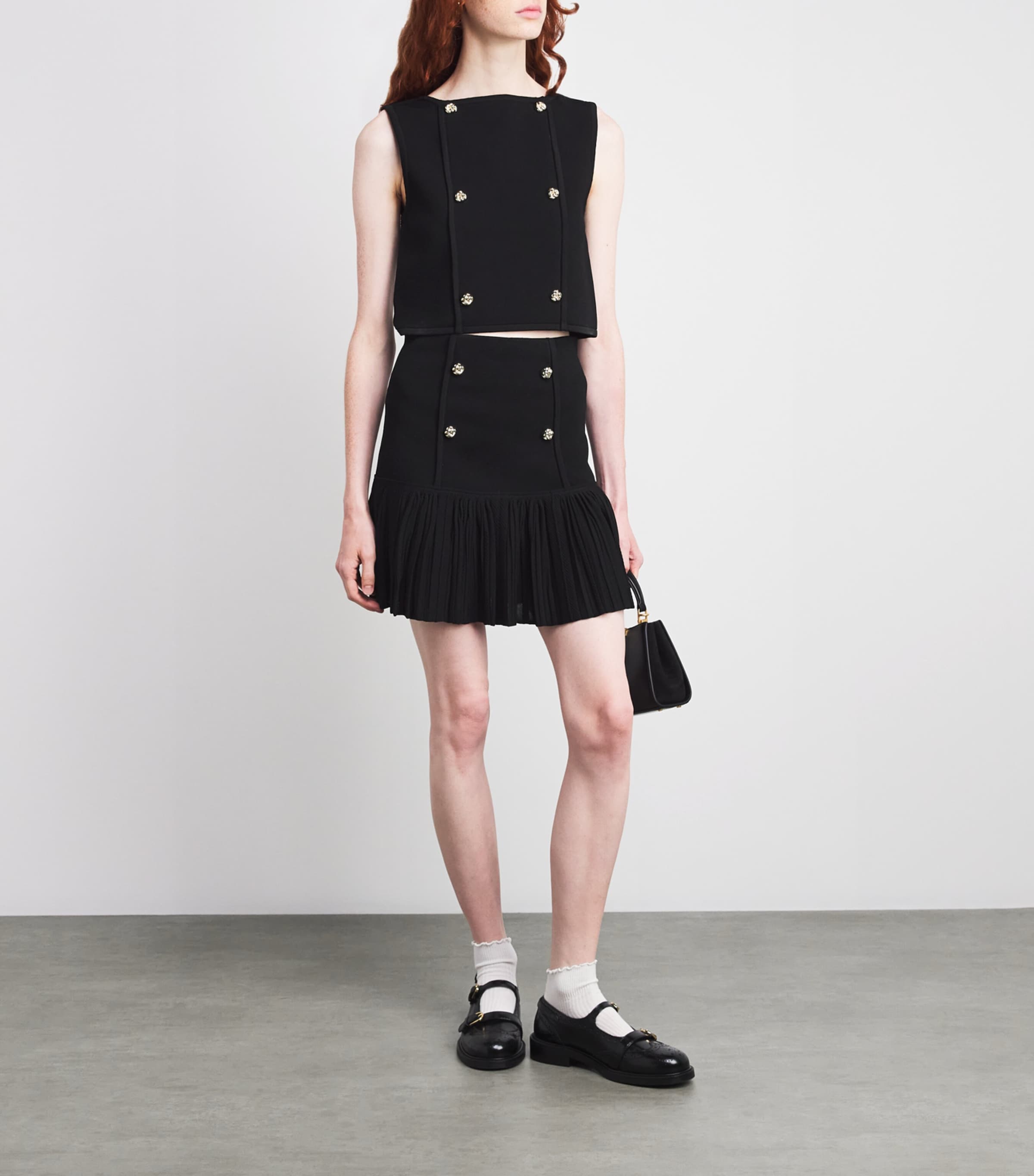 Black Button-Embellished Cropped Sweater