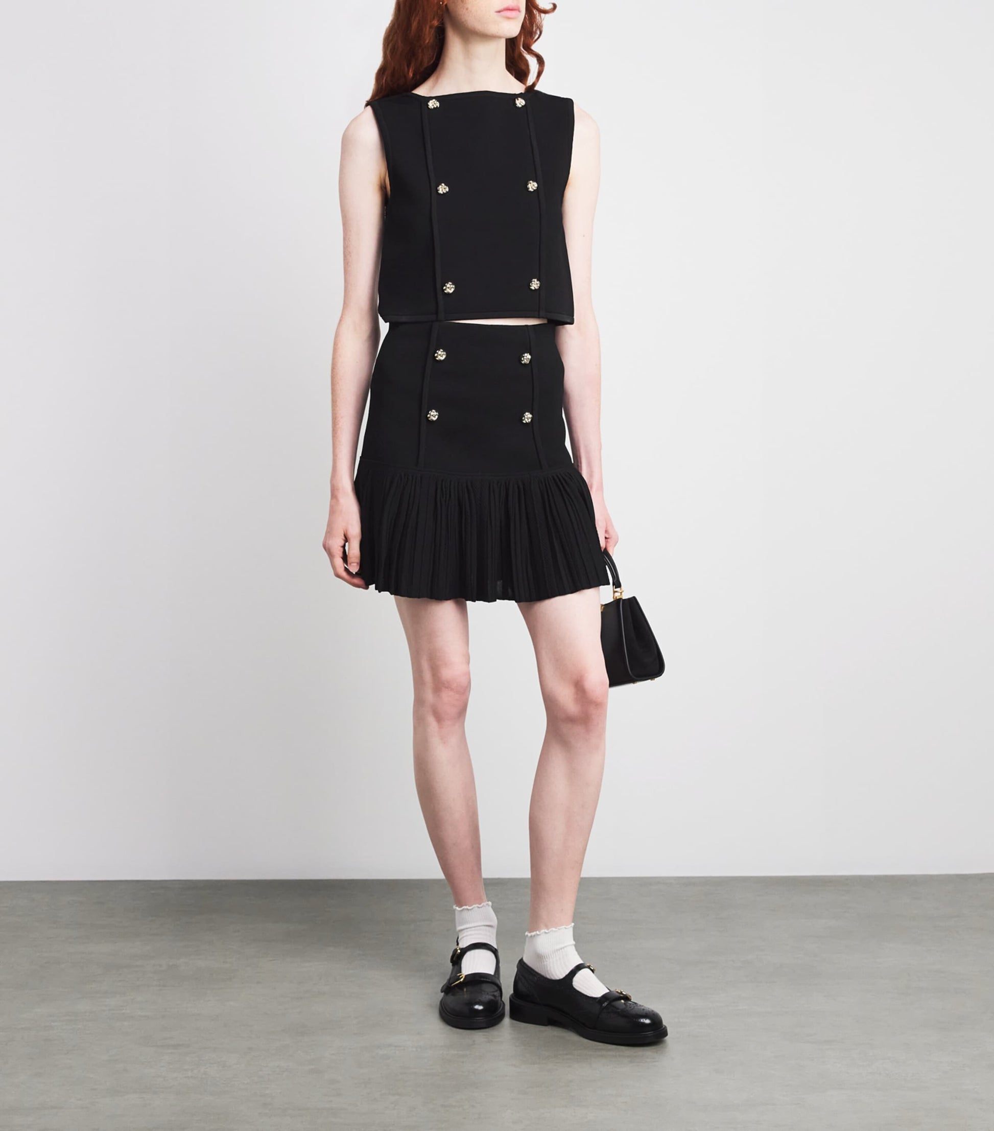 Black Button-Embellished Cropped Sweater