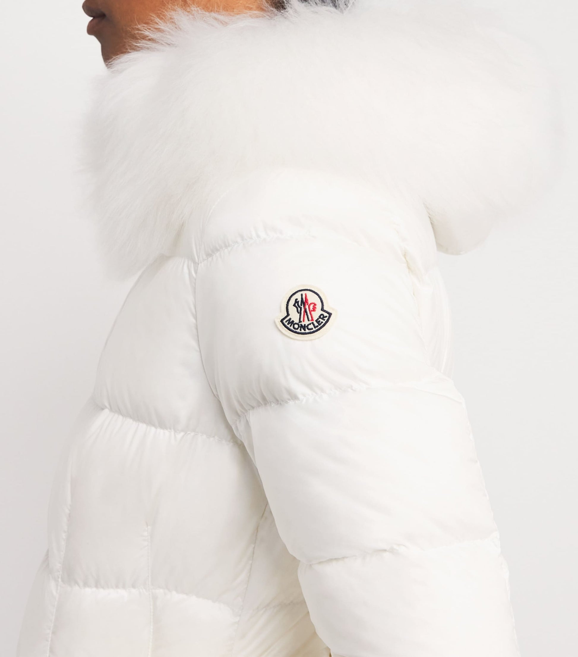 Moncler White Shearling-Trim Boed Puffer Jacket