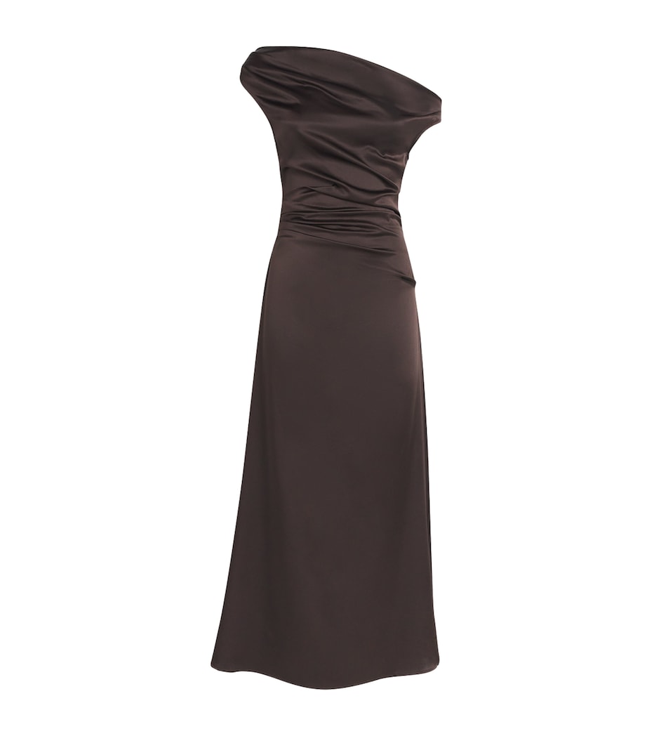 STAUD Brown Silk-Blend Phare Midi Dress