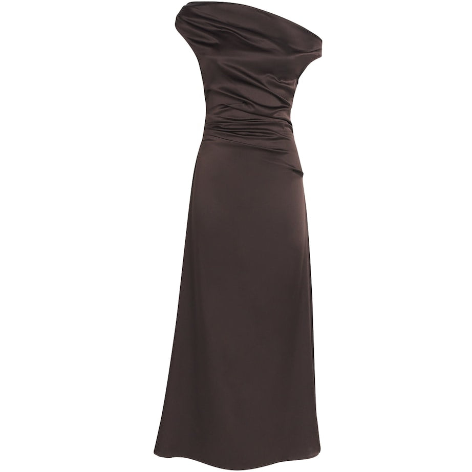 STAUD Brown Silk-Blend Phare Midi Dress