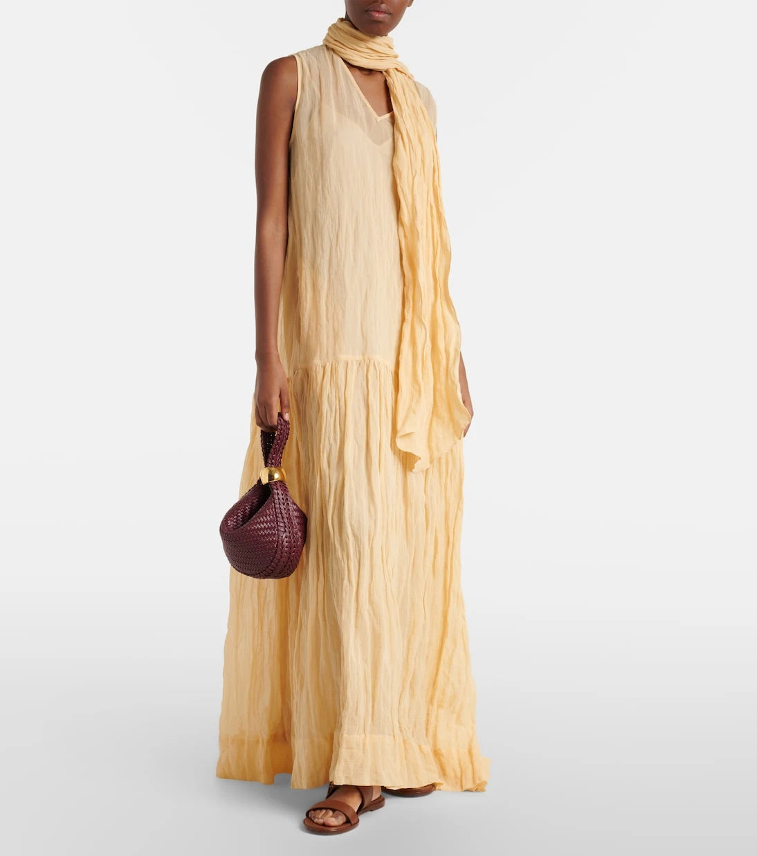 Plan C - Scarf-detail cotton-blend maxi dress