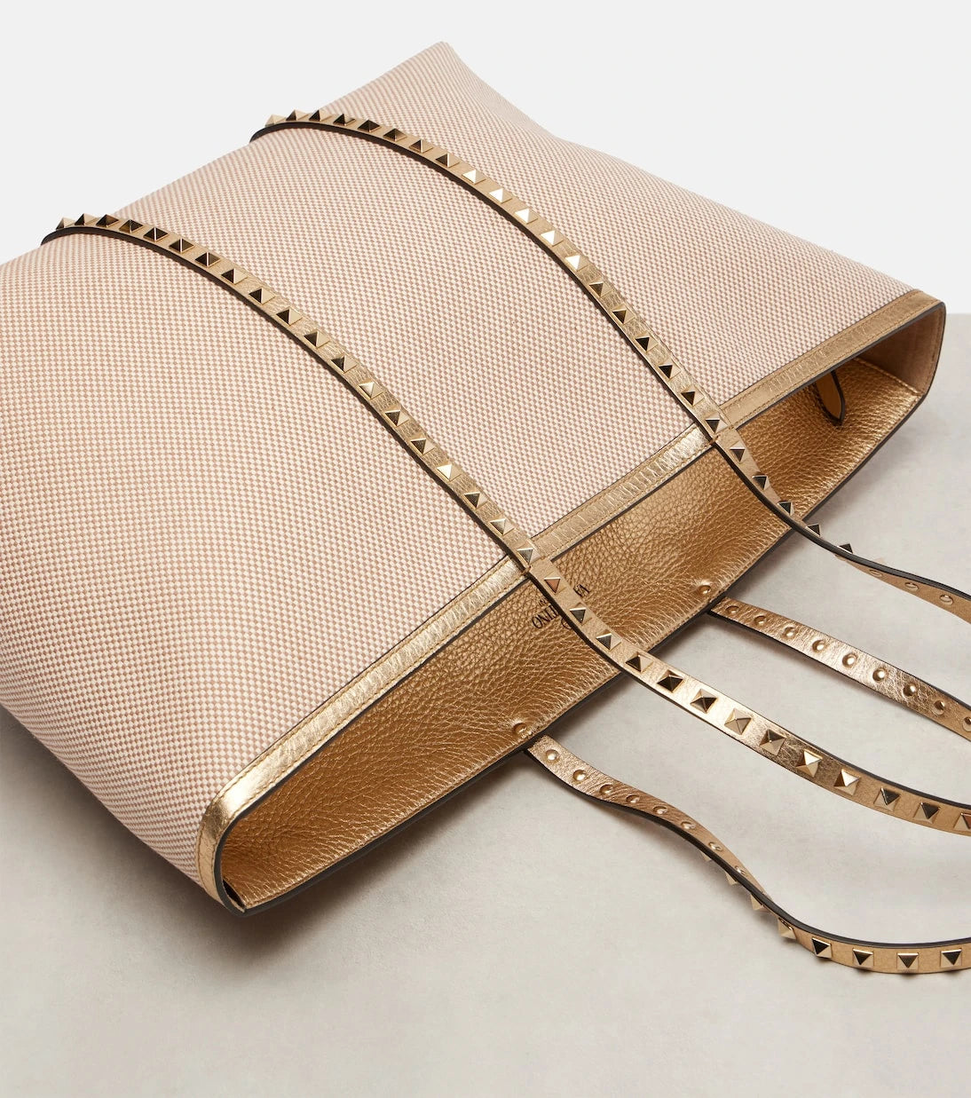 Valentino Garavani - Rockstud Large leather and canvas tote bag
