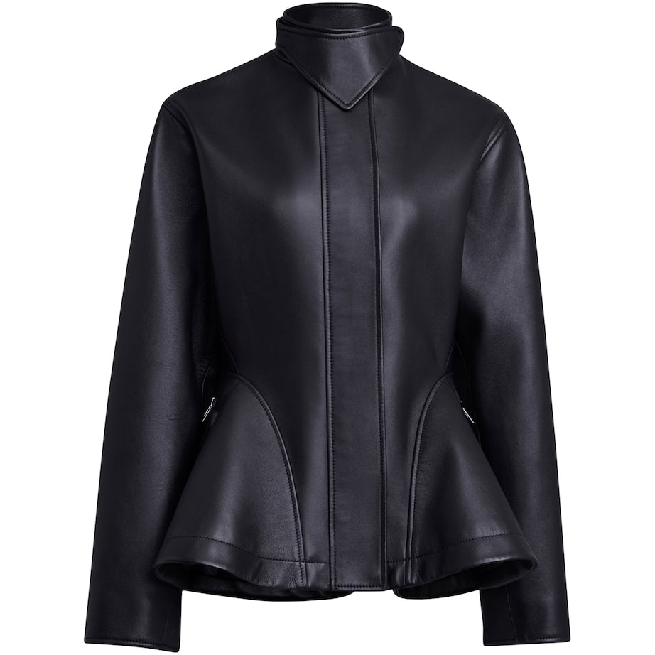 Alaïa Black Lambskin Peplum Leather Jacket