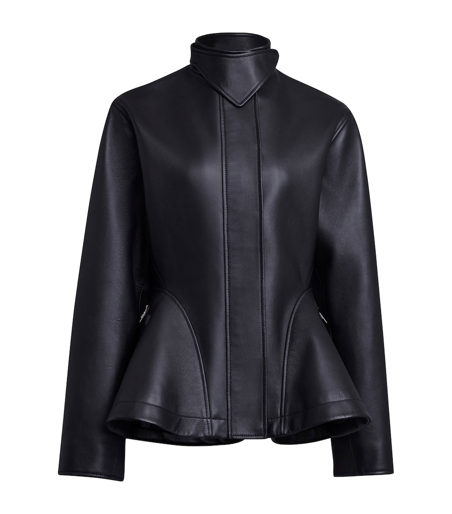Alaïa Black Lambskin Peplum Leather Jacket