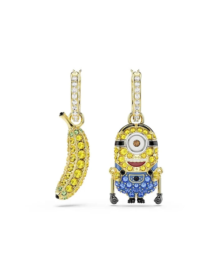 Swarovski kadın altın kaplama kristalli MINIONS küpeler