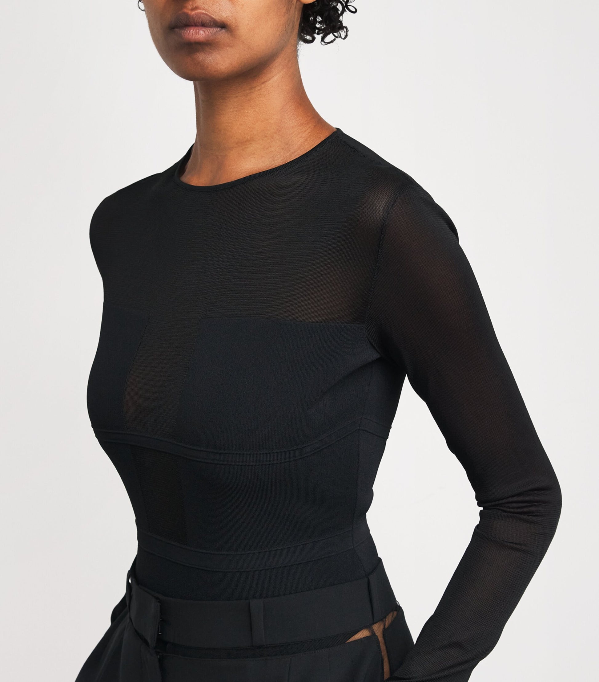 Nensi Dojaka Black Long-Sleeve Angular Bodysuit
