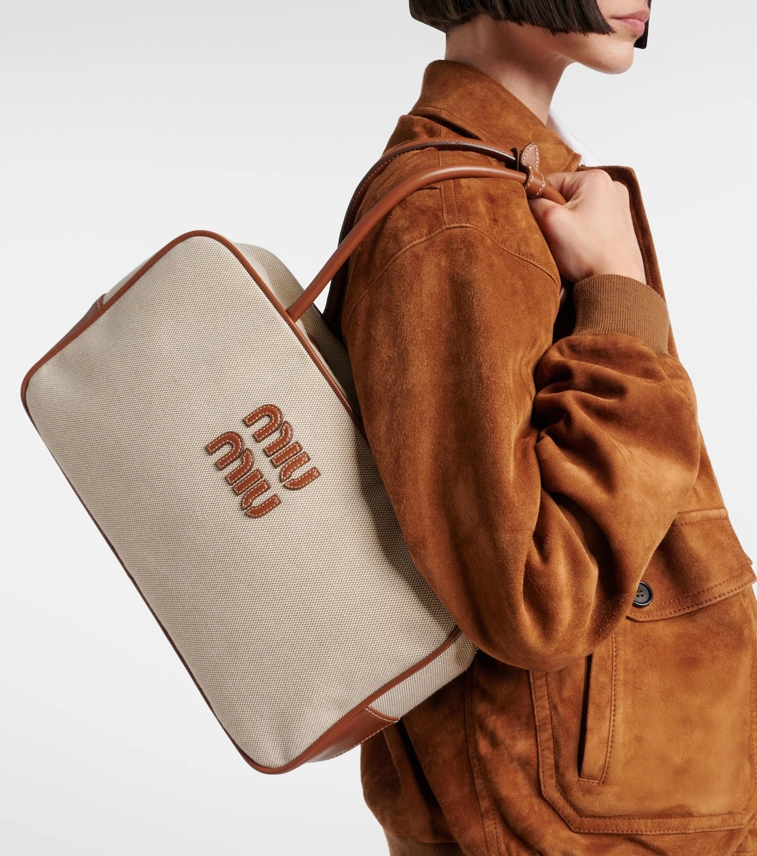 Miu Miu - Beau leather-trimmed canvas tote bag