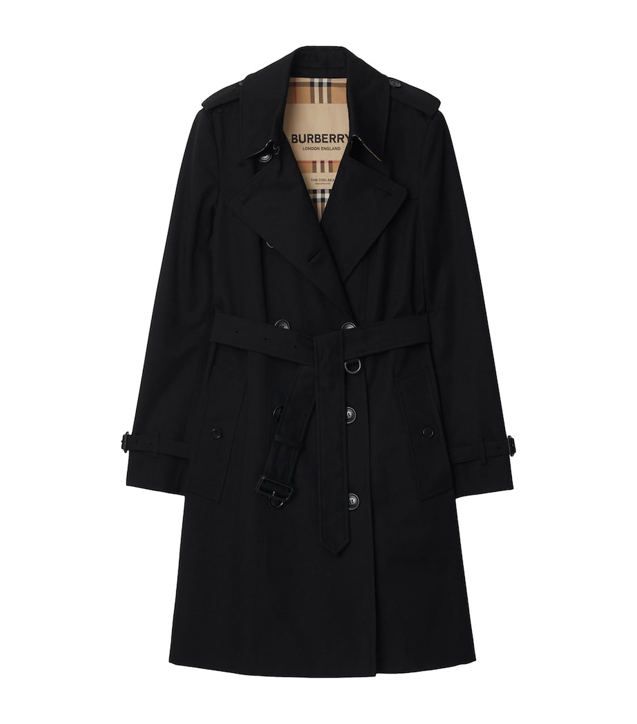 Burberry Black Cotton Mid-Length Chelsea Trench Coat